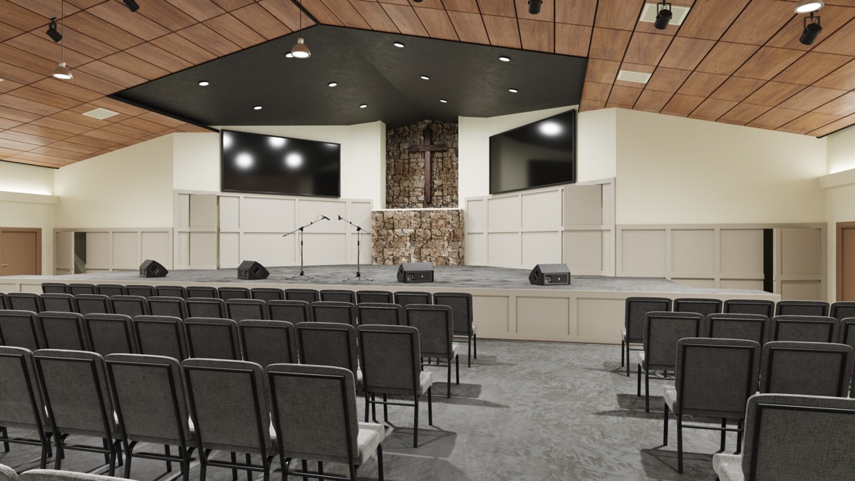 Design rendering of the refreshed Worship Center, a third view